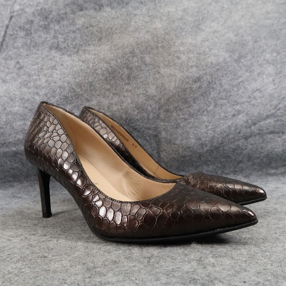 Ron White Shoes Womens 37 Pumps Cindy Lou Pearlized Embossed Calf Weatherproof